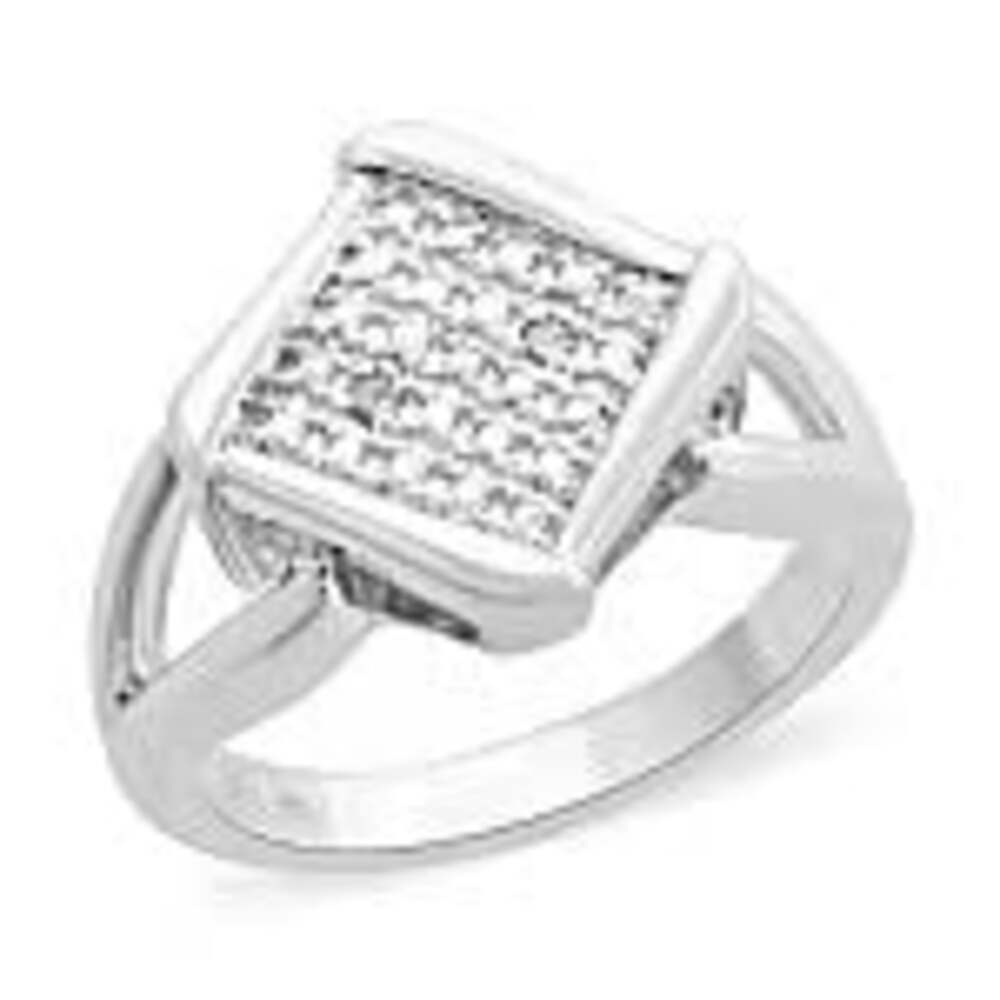 Diamond Accent Square Micro Pave Engagement Cocktail Ring Size 7